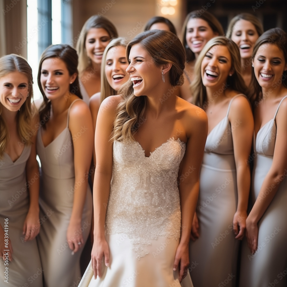 Obraz premium bridesmaids celebrating with their bride friends girls only