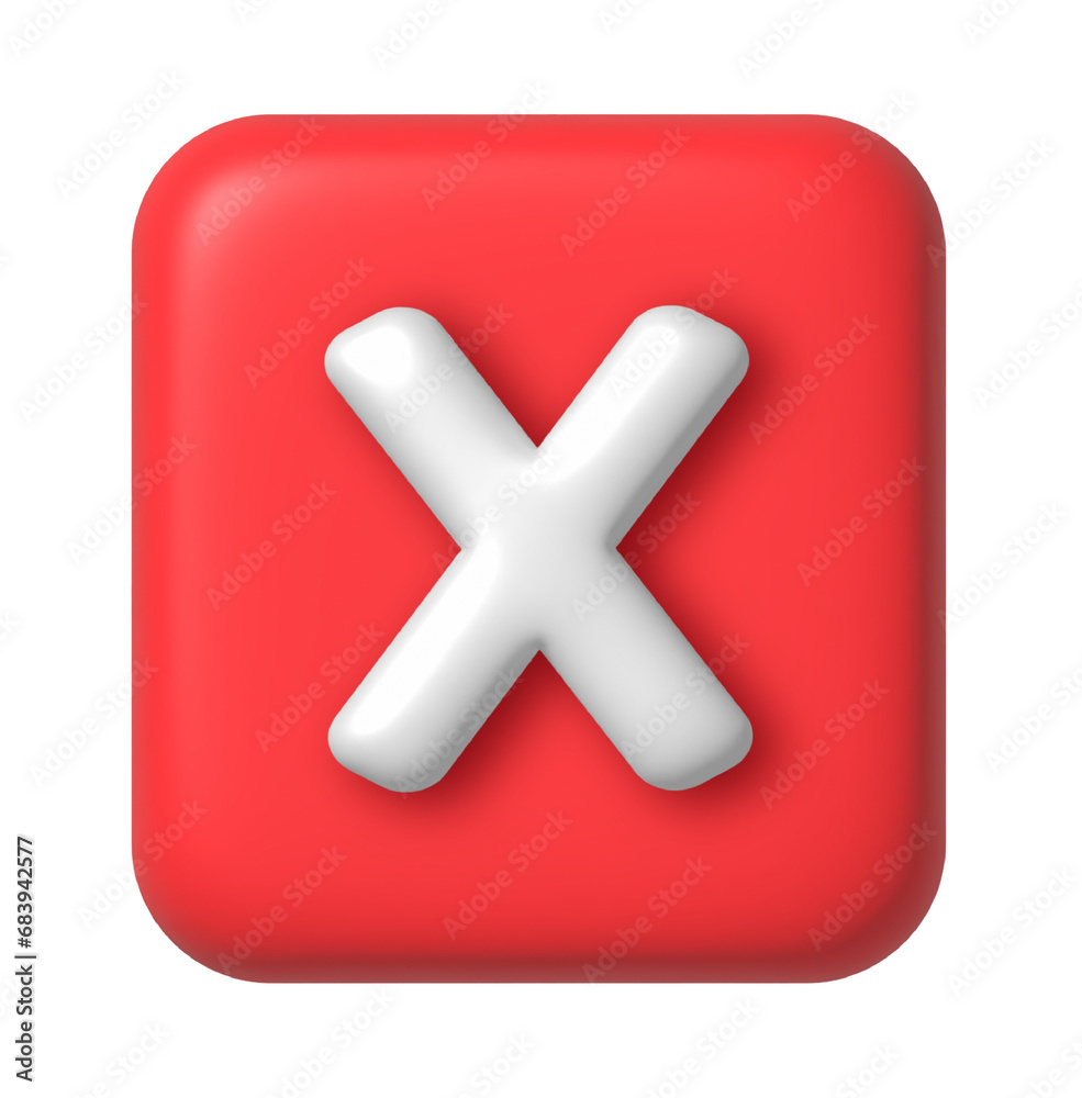 Red Cancel cross icon isolated on transparent background. 3D rendering. Negative or decline sign 3d illustration. Red Interface button isolated on white. Red Cancel cross icon isolated on transparent background. 3D rendering. Negative or decline sign 3d illustration. Red Interface button isolated on white.