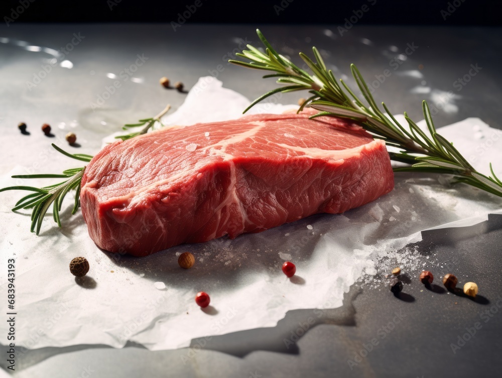 Succulent Beef Steak: Unveiling the Aromatic Essence of Fresh Rosemary Generative AI