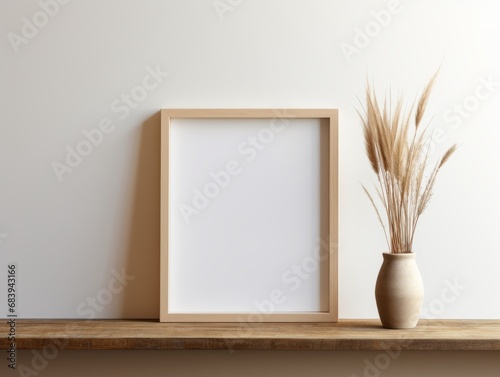 Discover the Charm: Rustic Picture Frame Meets Elegant Dried Grass Vase Décor - Harmonizing Vintage with Modernity Generative AI