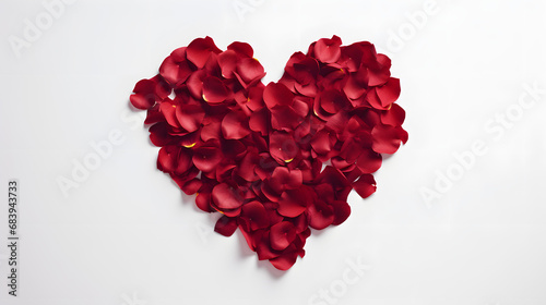 Heart of red rose petals isolated on white background generativ ai