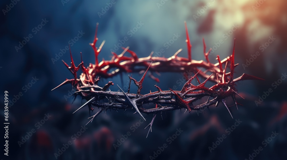 Crown of thorns on blurred background - obrazy, fototapety, plakaty 
