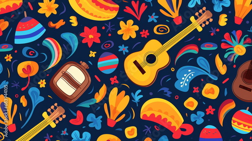 wallpaper with different musical instruments for colombian festival photo