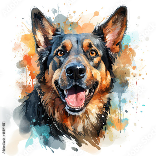 watercolor German Shepherd clipart, Generative Ai