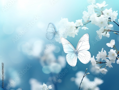 Mesmerizing Solo Butterfly Amidst a Blossom of White Flowers Generative AI