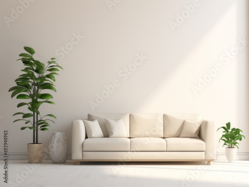 Revamp Your Living Space: Unveil the Charm of Cream Sofa & Lush Greenery Generative AI