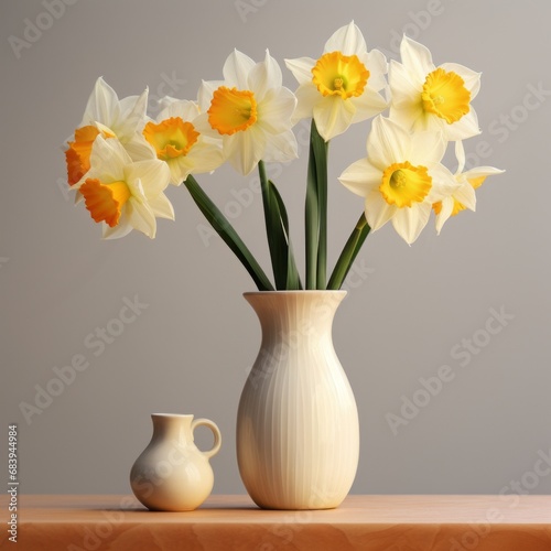 Unveiling Serenity: A Masterpiece of Daffodils in a White Vase Generative AI
