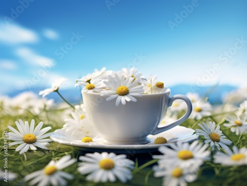 Captivating Beauty: Delicate Daisy Blooming in a Teacup - A Unique Artistic Approach! Generative AI