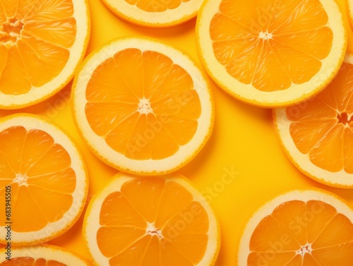 Vibrant Citrus Bliss  Discover the Beauty of Freshly Cut Orange Slices on a Sunny Yellow Background Generative AI