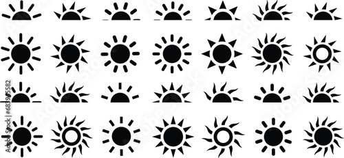 Sun icons vector symbol set. black suns star icons collection. Summer  sunlight  nature  sky sunset and sunrise  half sun