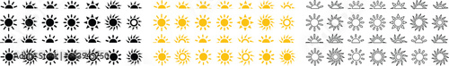 Sun icons vector symbol set. Yellow suns star icons collection. Summer, sunlight, nature, sky sunset and sunrise, half sun