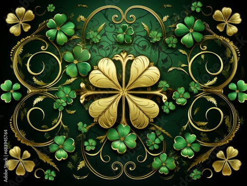 Embrace Luck: Mesmerizing Golden '4' on Green Shamrock Leaf Background Generative AI