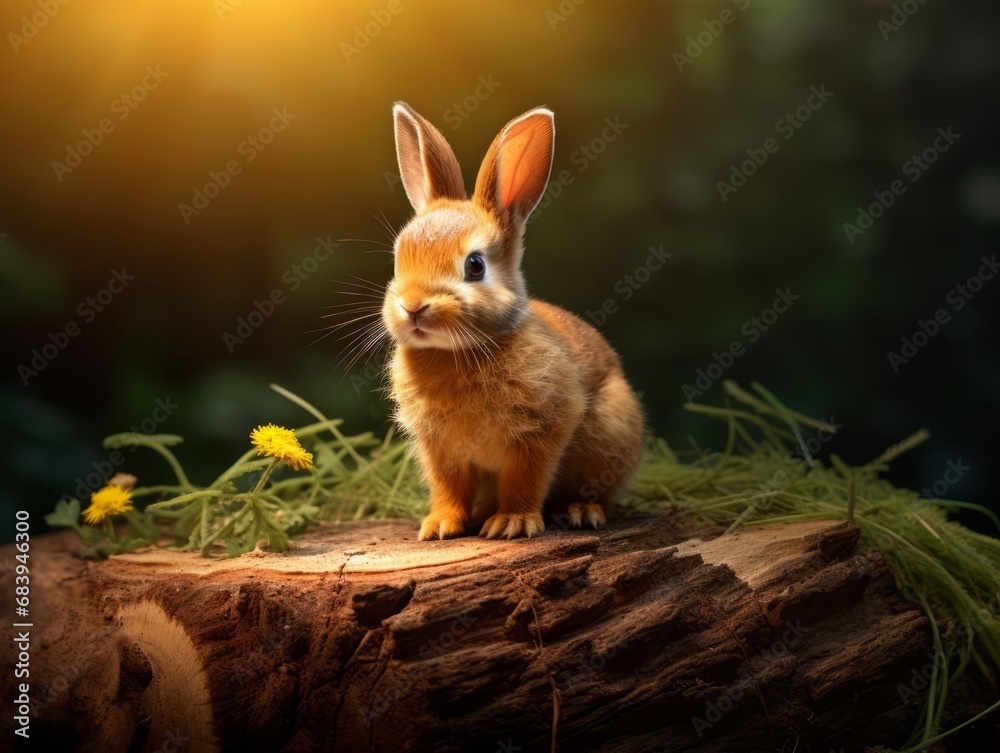 Fototapeta premium Unveiling Nature's Charm: Stunning Capture of a Brown Rabbit in Mid-Graze Generative AI