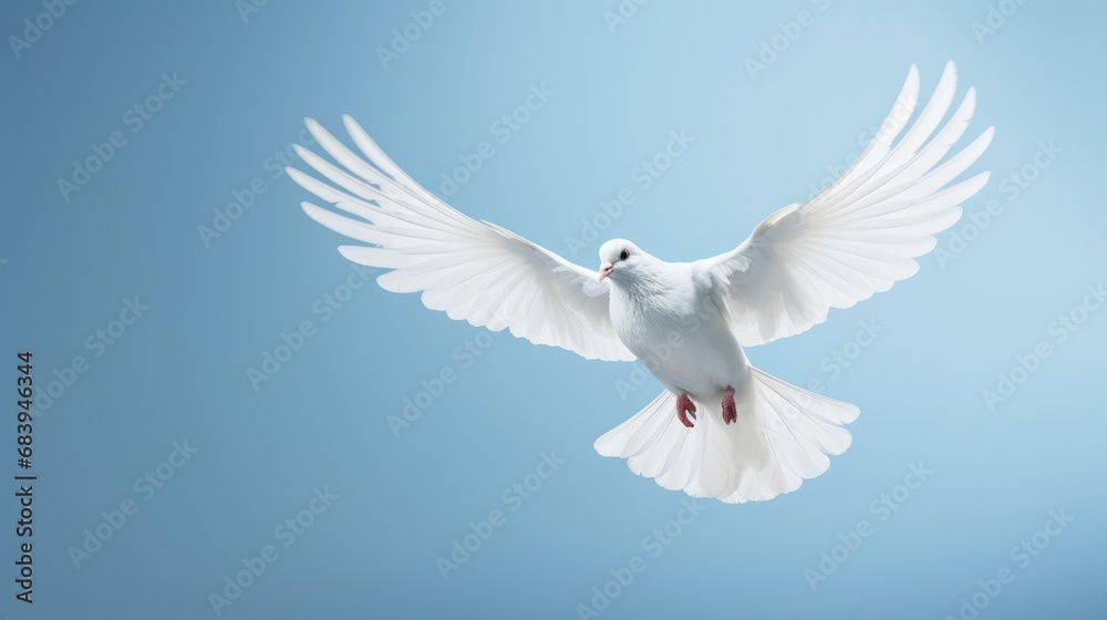 Obraz premium White dove flying in the sky. AI