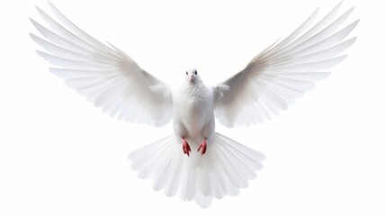A free flying white dove isolated on a white background. AI