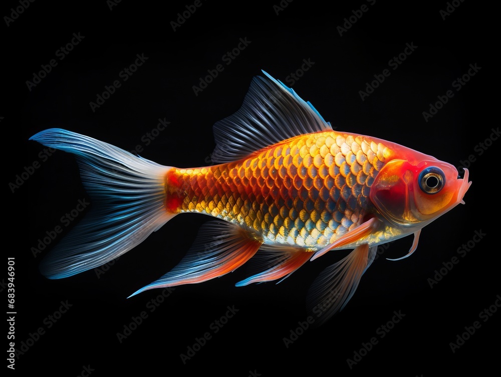 Captivating Solitude: Exquisite Small Fish Isolated Against Dramatic Black Background Generative AI