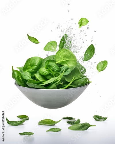 Experience the Exhilarating Flight of Spinach Leaves: An Artistic Close-Up Shot! Generative AI