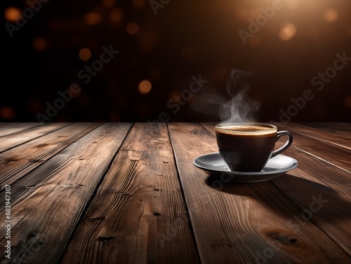 Unveiling the Art of Nocturnal Coffee: A Beautiful Display on Dark Wood Generative AI