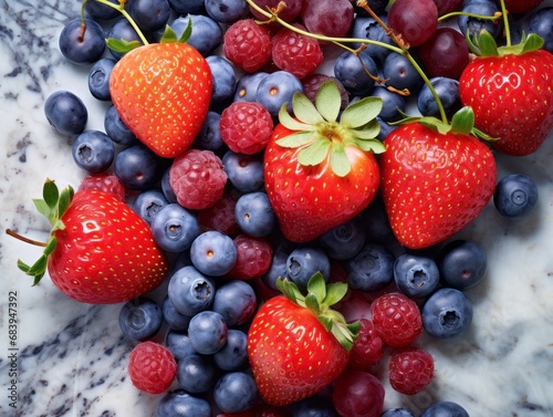 Explore the Vibrant Blend of Fresh Strawberries & Blueberries: Nature's Sweet Gems! Generative AI