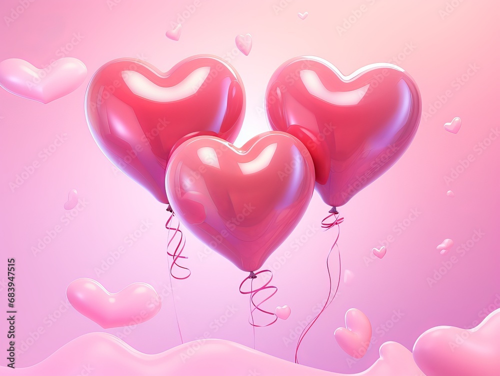 Captivating Moments: Trio of Pink Heart Balloons against a Serene Background Generative AI
