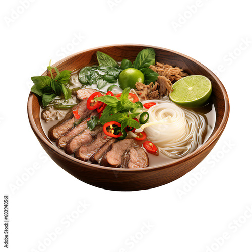 A Bowl of Vietnamese Pho Soup Isolated on a Transparent Background