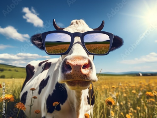 Ultra Cool 3D Cow Chilling in Sunglasses: Captivating Rural Beauty! Generative AI