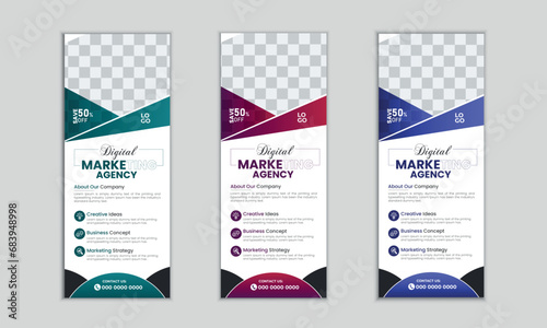 Professional roll up stand banner template design  advertisement, pull up and display banner for your Corporate business. Graphic template roll-up for exhibitions, Advertising, agency banner

