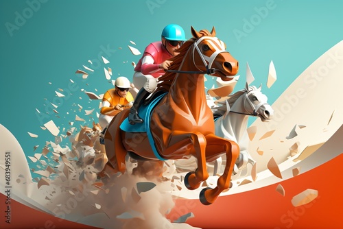 Horse racing poster or banner design with a jockey riding the horse