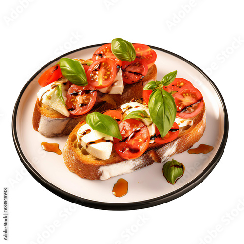A Plate of Caprese Bruschetta Isolated on a Transparent Background