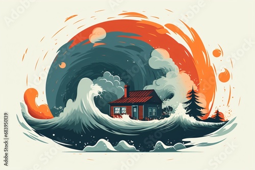 3d graphic illustration of a storm, tsunami and cyclone photo