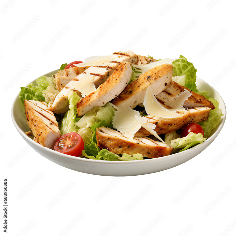 A Plate of Classic Chicken Caesar Salad Isolated on a Transparent Background A Plate of Classic Chicken Caesar Salad Isolated on a Transparent Background