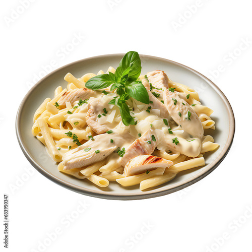 A Plate of Classic Chicken Alfredo Pasta Isolated on a Transparent Background