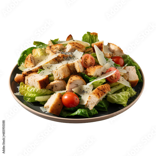A Plate of Classic Chicken Caesar Salad Isolated on a Transparent Background