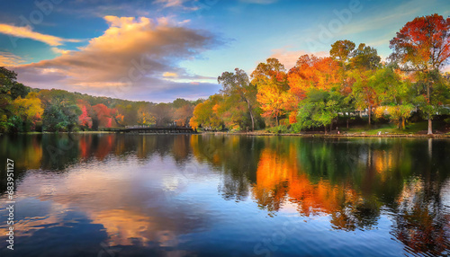 autumn colors reflecting on the lake at jack londons park