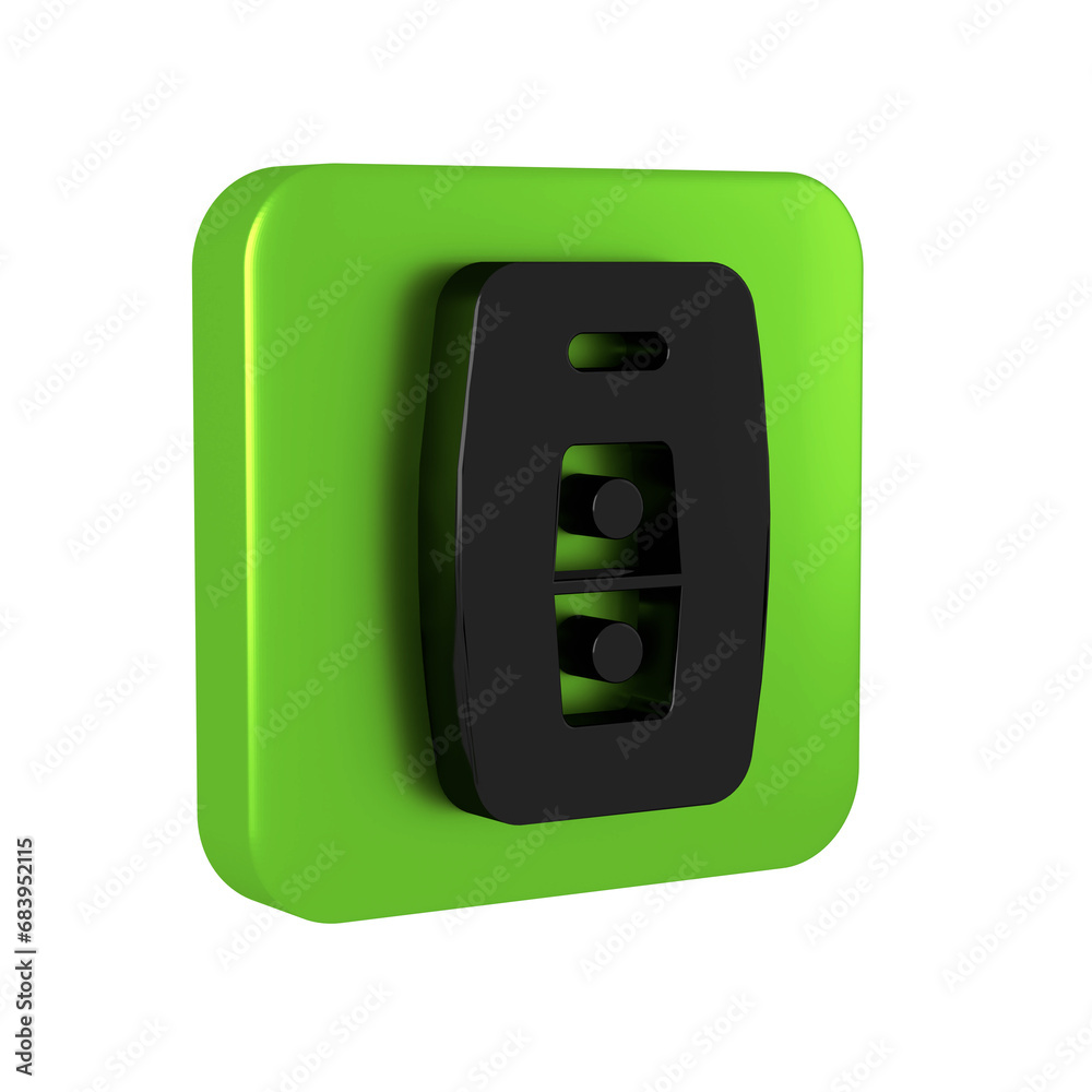 Black Car key with remote icon isolated on transparent background. Car key and alarm system. Green square button. Black Car key with remote icon isolated on transparent background. Car key and alarm system. Green square button.