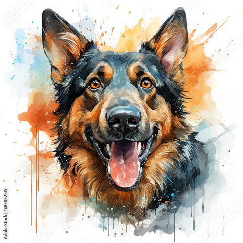 watercolor German Shepherd clipart, Generative Ai