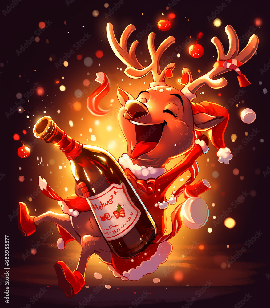 Drunk dancing christmas reindeer - Funny cute christmas deer, with ...