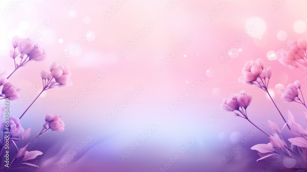 Obraz premium a close up of a bunch of flowers on a pink and blue background with a blurry light in the background.