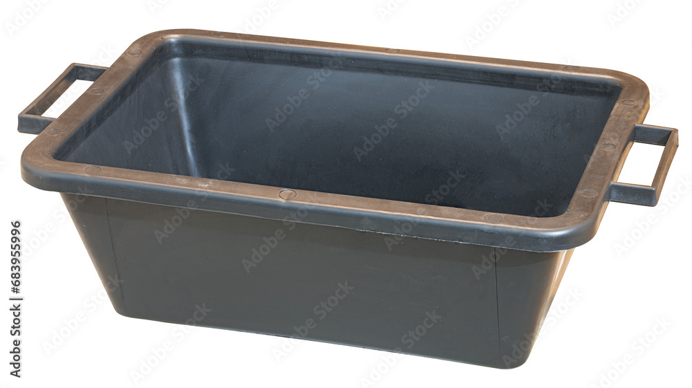 Plastic black container for mixing concrete mortar on isolated background. Plastic black container for mixing concrete mortar on isolated background.