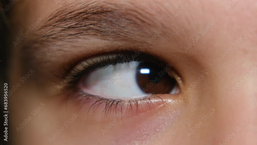 Macro shot of little boy's eye opening and closing in Macro shot of little boy's eye opening and closing in