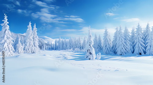 Winter background snow covered trees on a sunny day. High quality photo