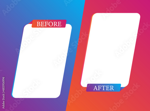 Before and after creative gradient background template. Easy compare evidence badges for marketing and Two team vector templates. Abstract graphical element. Choose between two frames and format.