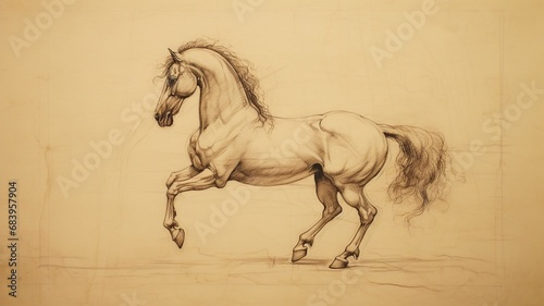 A horse seen from the side drawing AI Generated image