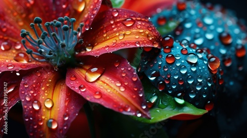 Vibrant Flowers with Morning Dew Drops. Generative ai