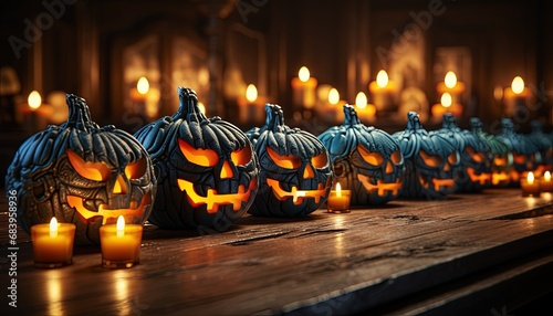 Enchanting Halloween Pumpkin Display in a Mysterious Castle