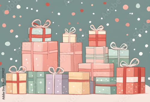 party holiday christmas package cartoon bows celebration gift vector presents wrapping ribbon backdrop illustration background decorations holidays parties box ribbons bows wrap