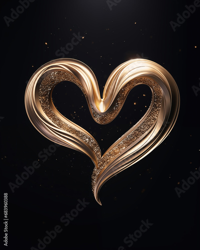 Beautiful sparkling golden jewelry in shape of heart