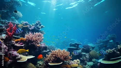 Coral reef background, underwater world, organisms living underwater