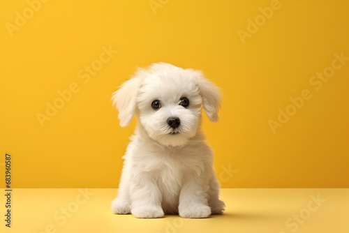 White Puppy on a Yellow Background