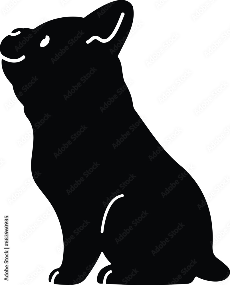 Silhouette of Boston Terrier sitting side view with details Silhouette of Boston Terrier sitting side view with details